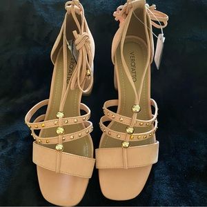 1 pair Suede Brazilian pink wrap around tide 2.5” heals